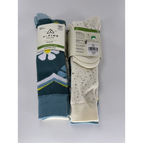 Alpine Design Girls Size Small Girls 10-4 Snowsport Daisy Ski Socks 4 Pairs New - Picture 4 of 5